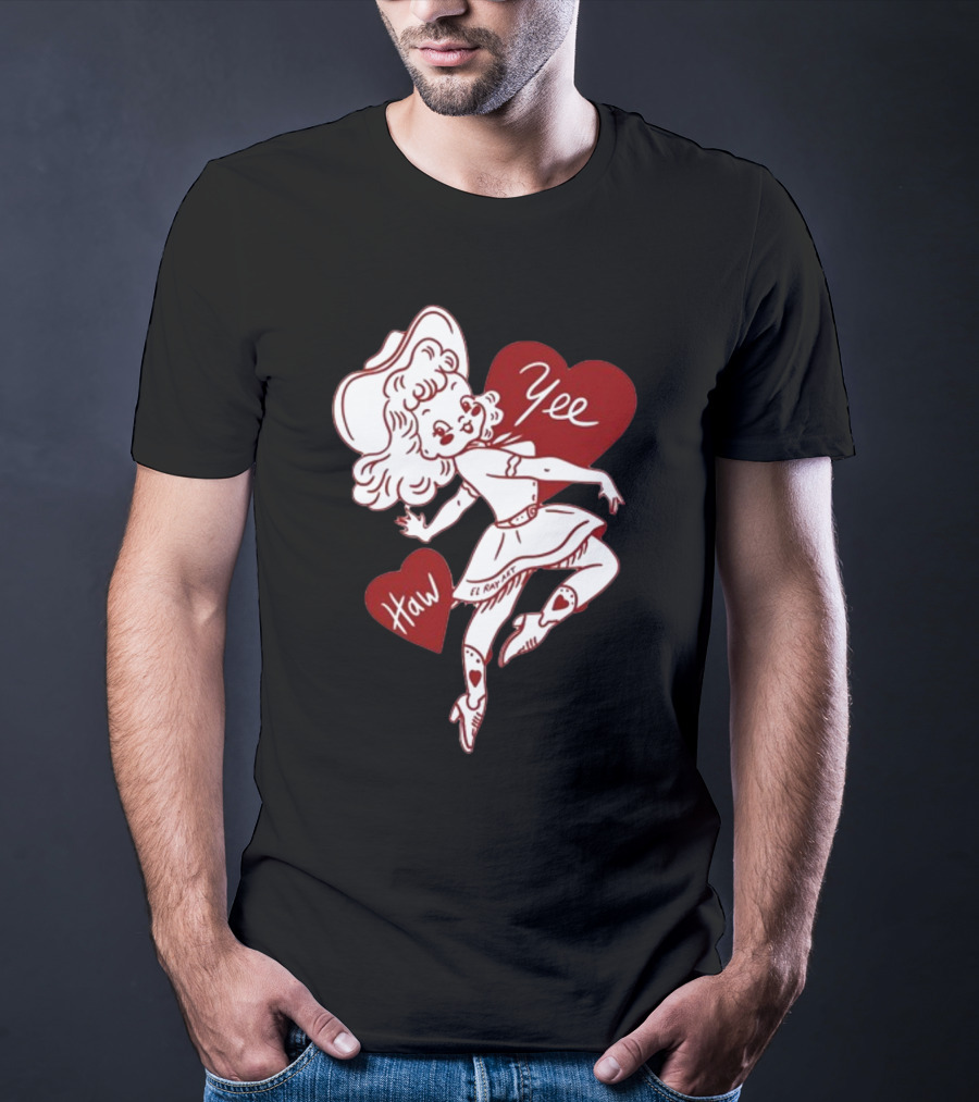 Elrayartist Yee Haw Valentines Girl With Hearts And Cowboy Hat T-Shirt