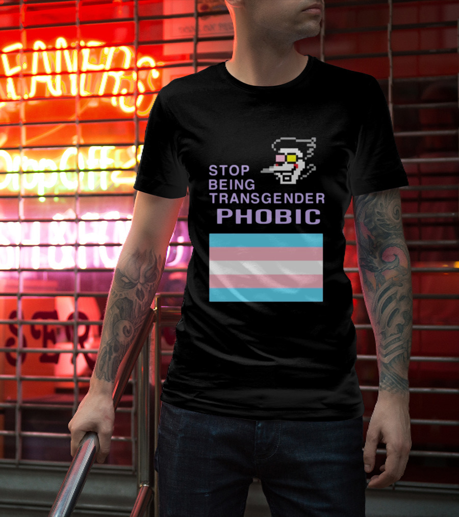 STOP BEING TRANSGENDER PHOBIC Deltarune Spamton Trans Flag T-Shirt
