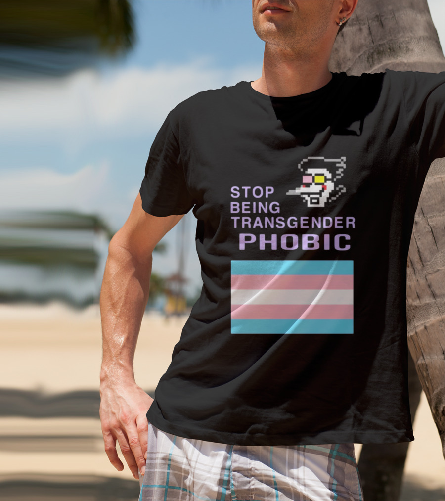 STOP BEING TRANSGENDER PHOBIC Deltarune Spamton Trans Flag T-Shirt