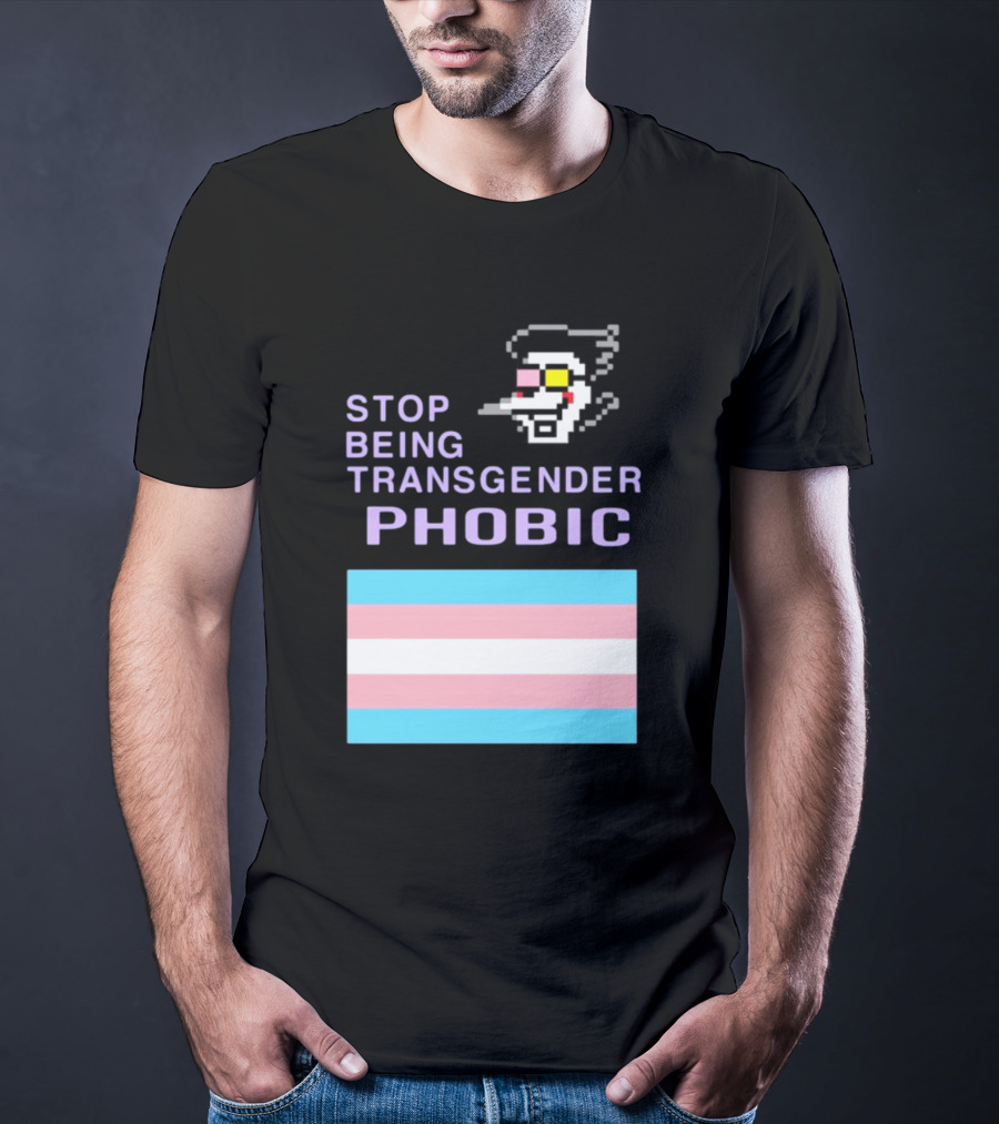STOP BEING TRANSGENDER PHOBIC Deltarune Spamton Trans Flag T-Shirt
