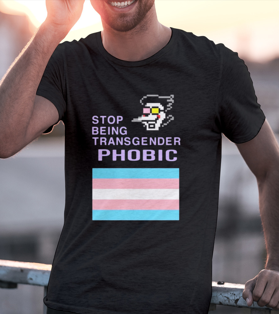 STOP BEING TRANSGENDER PHOBIC Deltarune Spamton Trans Flag T-Shirt
