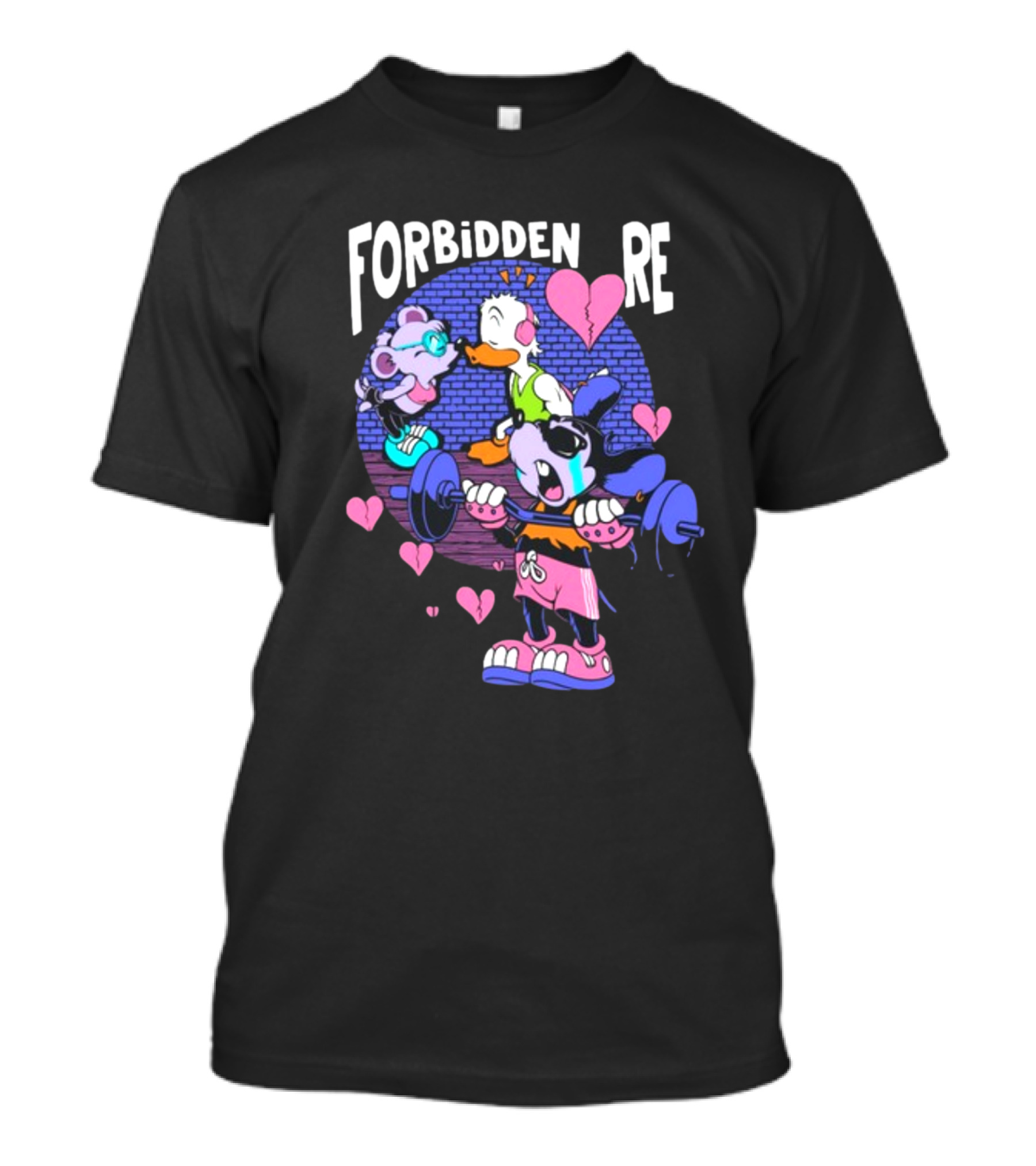 FORBIDDEN RE Broke Heart Cartoon Parody With Weights And Pink Hearts T-Shirt