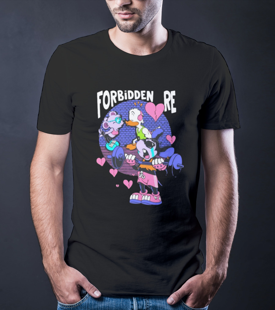 FORBIDDEN RE Broke Heart Cartoon Parody With Weights And Pink Hearts T-Shirt