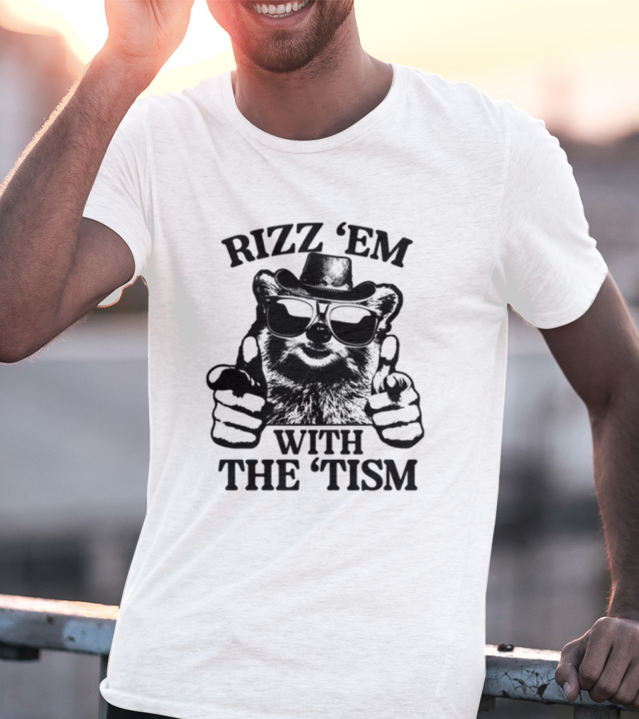 Raccoon In Sunglasses And Hat Rizz 'Em With The 'Tism Gotfunny T-Shirt