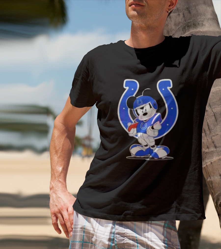 Indianapolis Colts NFL Mickey Mouse In Football Gear With Horseshoe T-Shirt