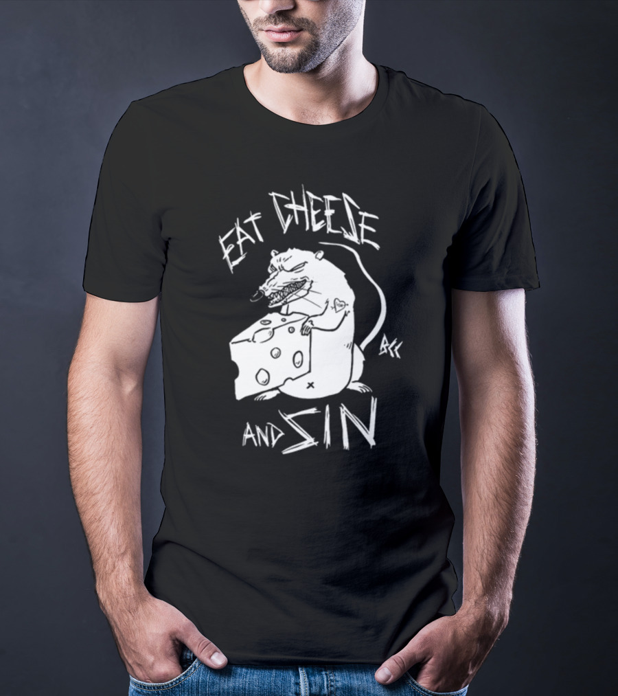 Blackcraft Cult Eat Cheese And Sin Rat Illustration BCC Text T-Shirt