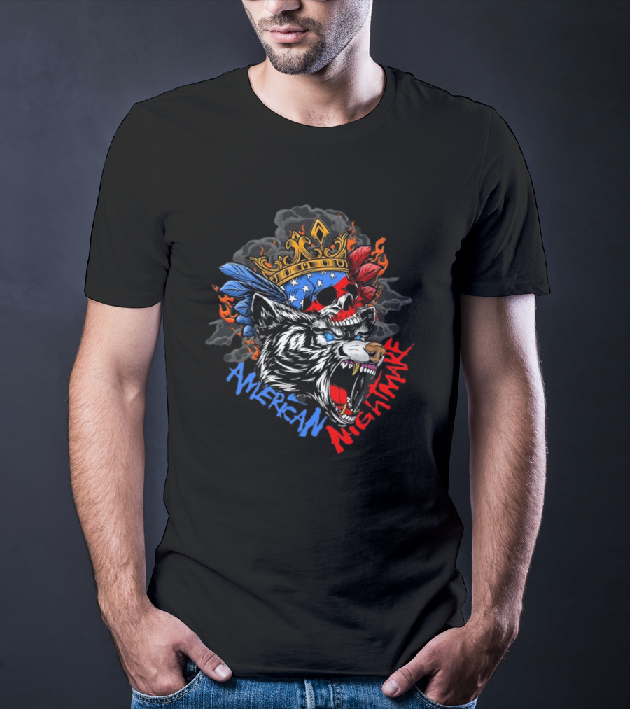 American Nightmare Skull With Crown And Wolf T-Shirt