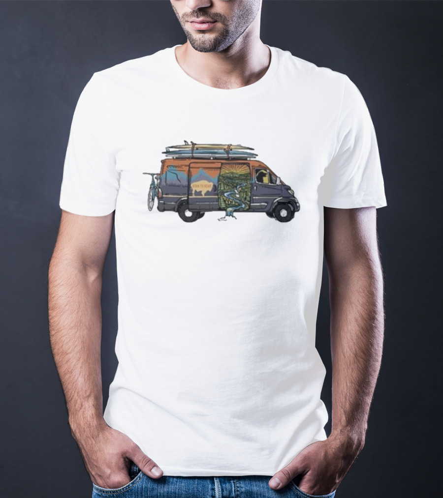 Born To Roam Adventure Camper With Surfboards And Bicycles T-Shirt