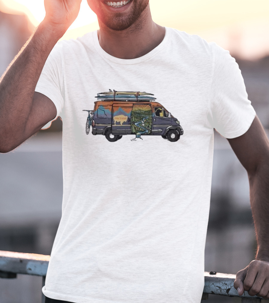 Born To Roam Adventure Camper With Surfboards And Bicycles T-Shirt