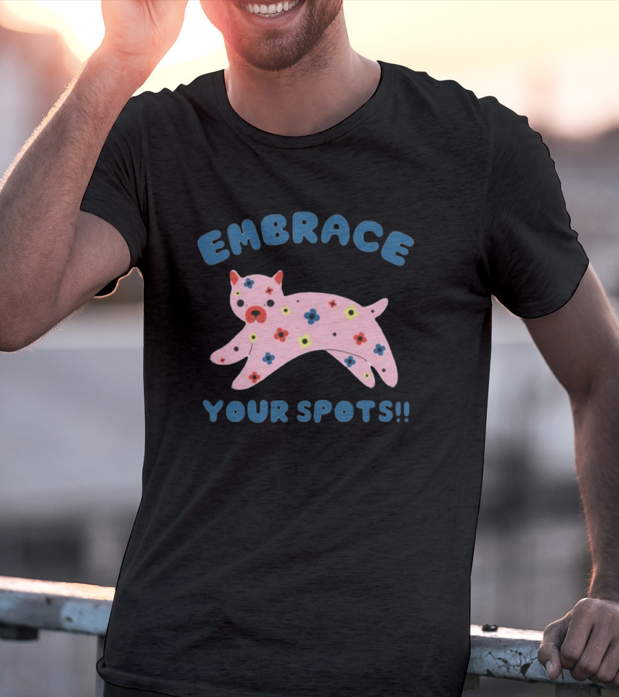 Tenderghost Embrace Your Spots Cat Colorful Flowers T-Shirt