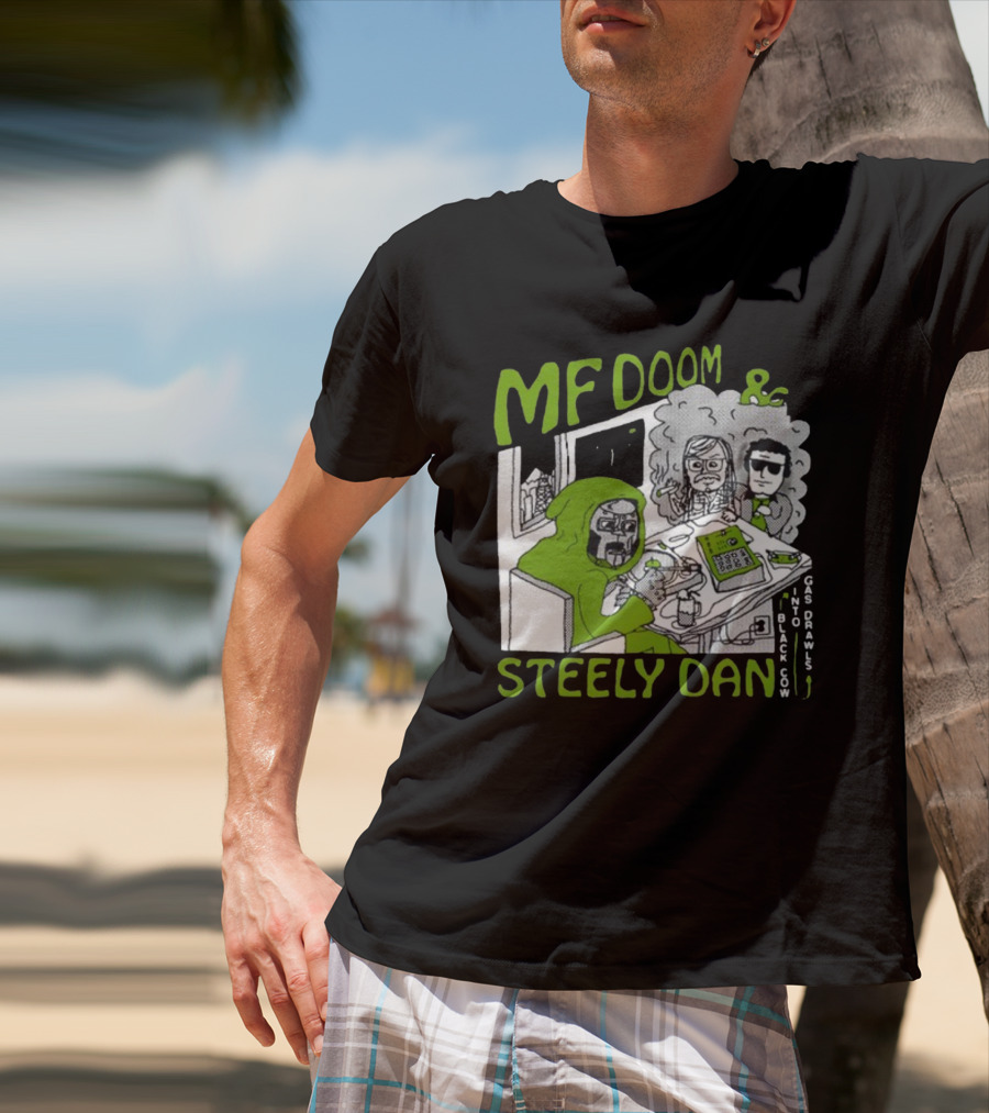MF Doom And Steely Dan Black Cow Into Gas Drawls Comic Style Scene T-Shirt