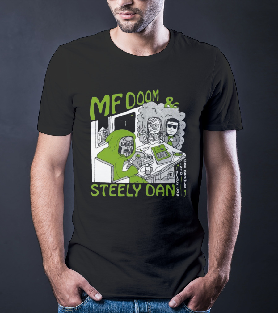 MF Doom And Steely Dan Black Cow Into Gas Drawls Comic Style Scene T-Shirt