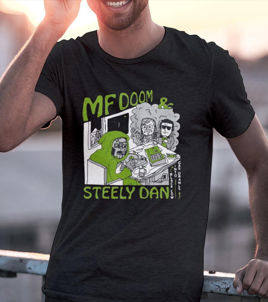 MF Doom And Steely Dan Black Cow Into Gas Drawls Comic Style Scene T-Shirt