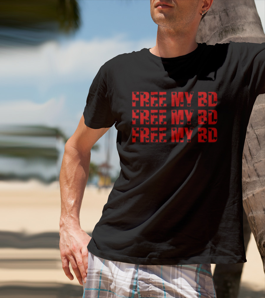 FREE MY BD Repeated Text With Iconic Mask Motif T-Shirt