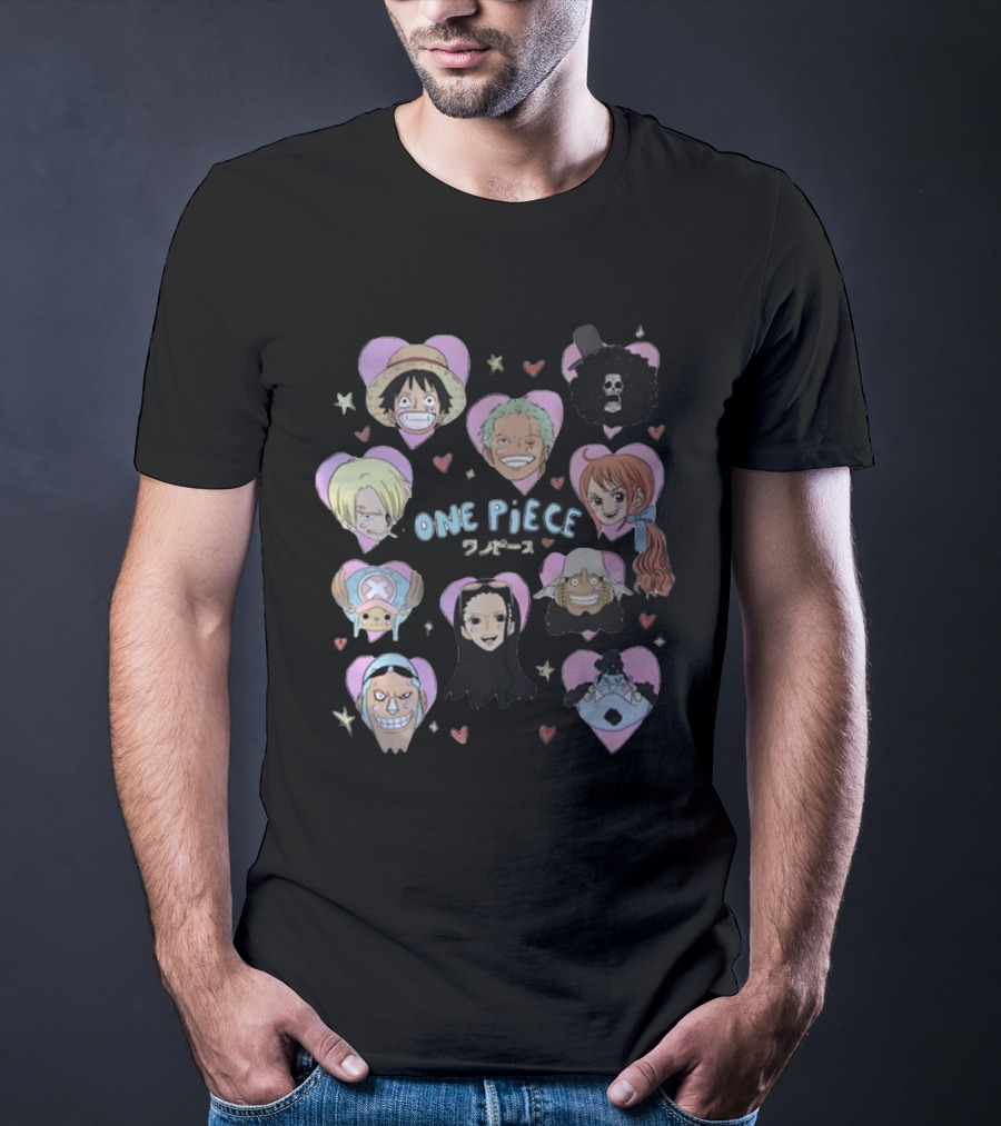 Mustardyardpress One Piece Anime Characters In Heart Frames T-Shirt