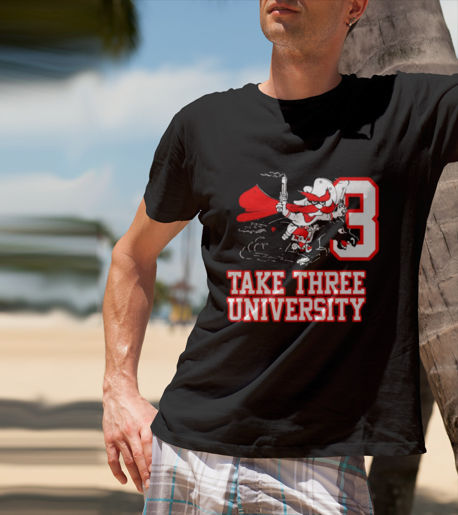 Take Three University Cowboy Mascot With Dual Pistols Number 3 T-Shirt