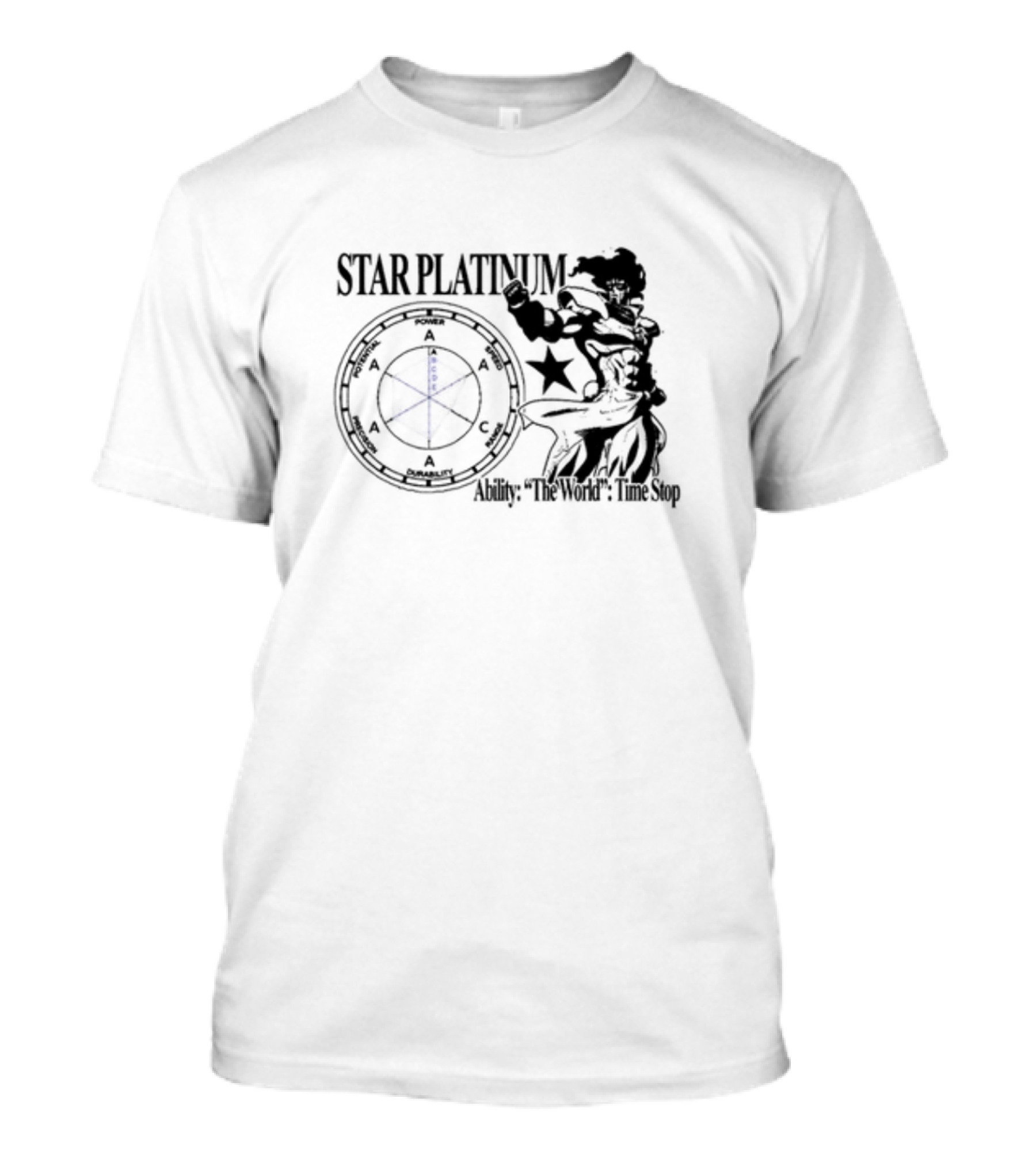 Star Platinum Ability The World Time Stop Diagram And Heroic Pose T-Shirt