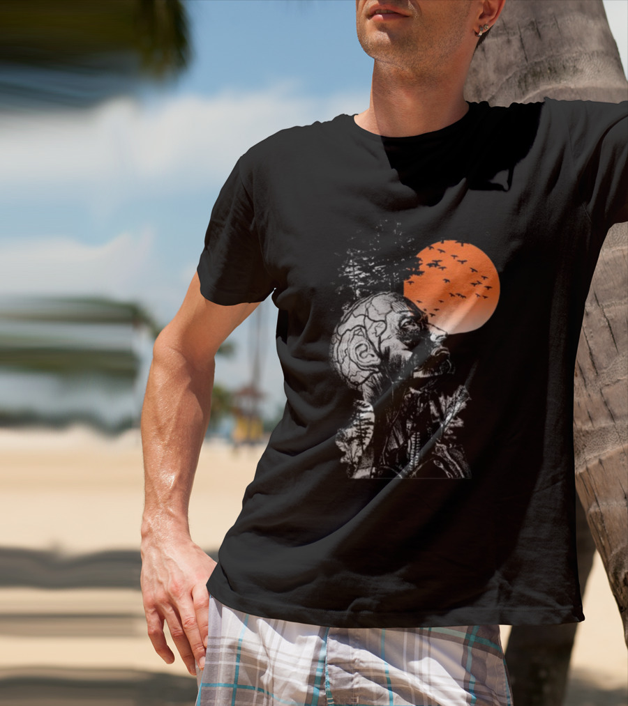 Hangover Alan Human Anatomy Tree Brain Pattern Orange Moon Dark Khaki T-Shirt