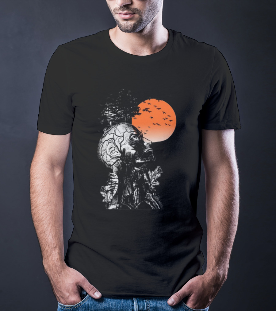 Hangover Alan Human Anatomy Tree Brain Pattern Orange Moon Dark Khaki T-Shirt