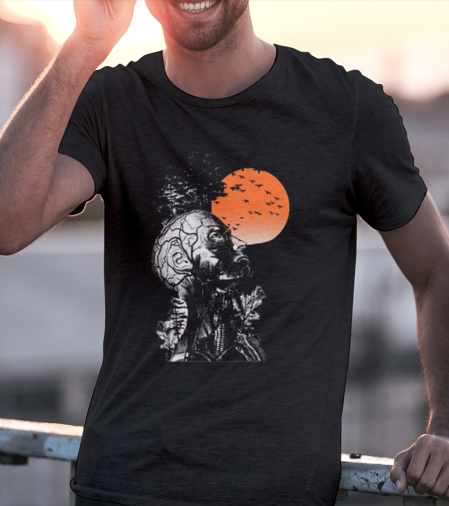 Hangover Alan Human Anatomy Tree Brain Pattern Orange Moon Dark Khaki T-Shirt