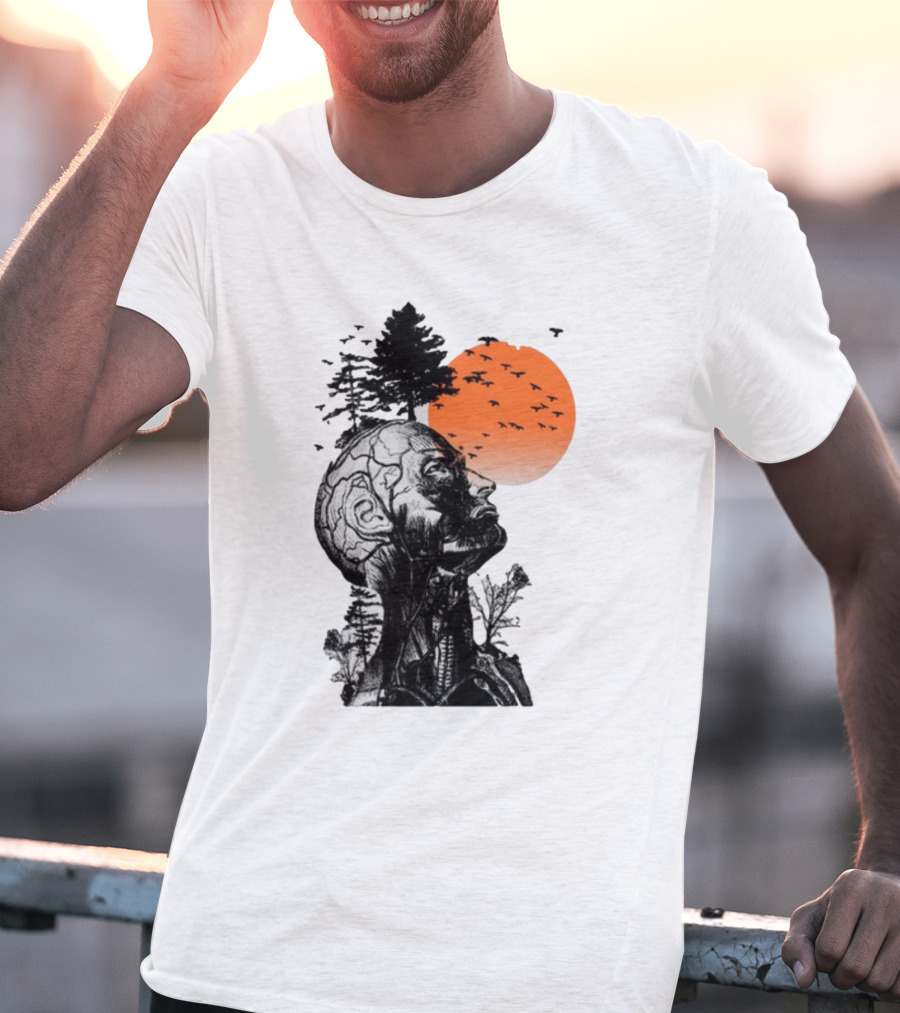 Jason Kelce Hangover Brain Anatomy With Sunset And Flying Birds T-Shirt