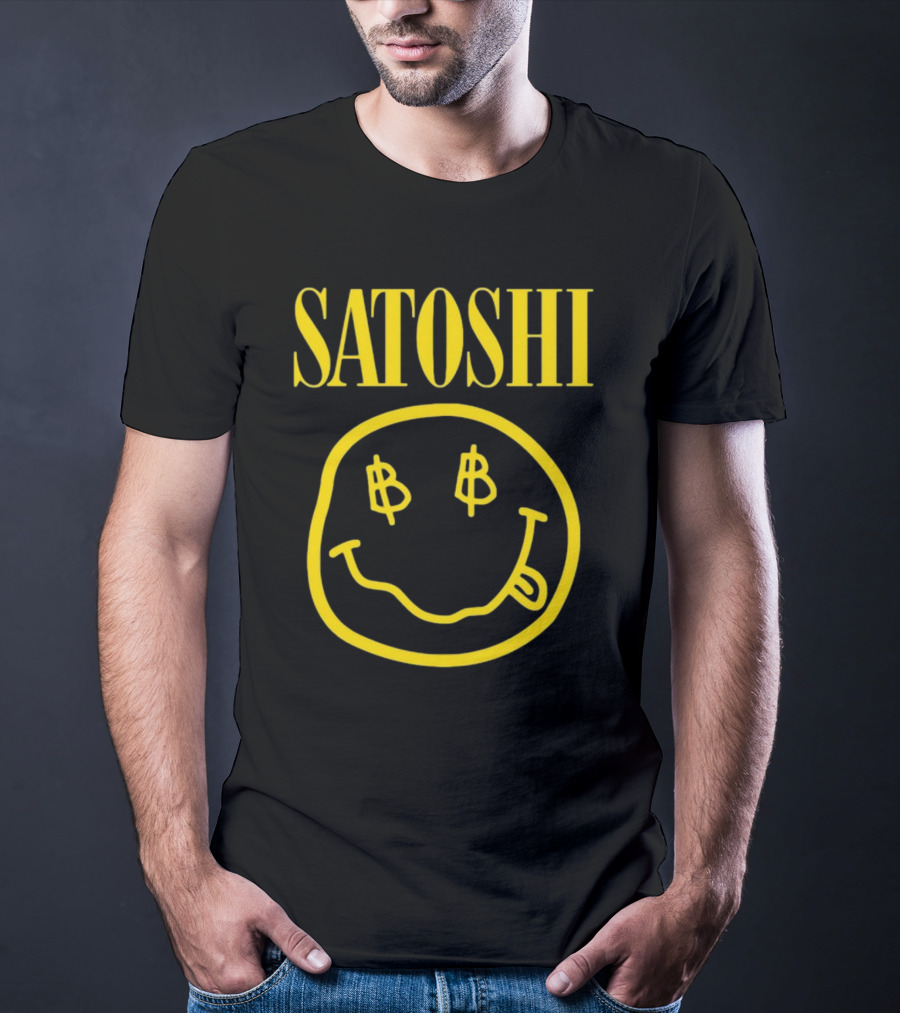 SATOSHI Smiley Face With Bitcoin Symbols T-Shirt