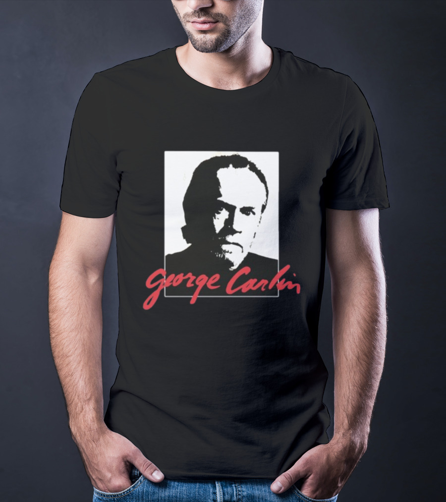George Carlin Sometimes A Little Brain Damage Can Help Black And White Portrait Mike Cessario T-Shirt