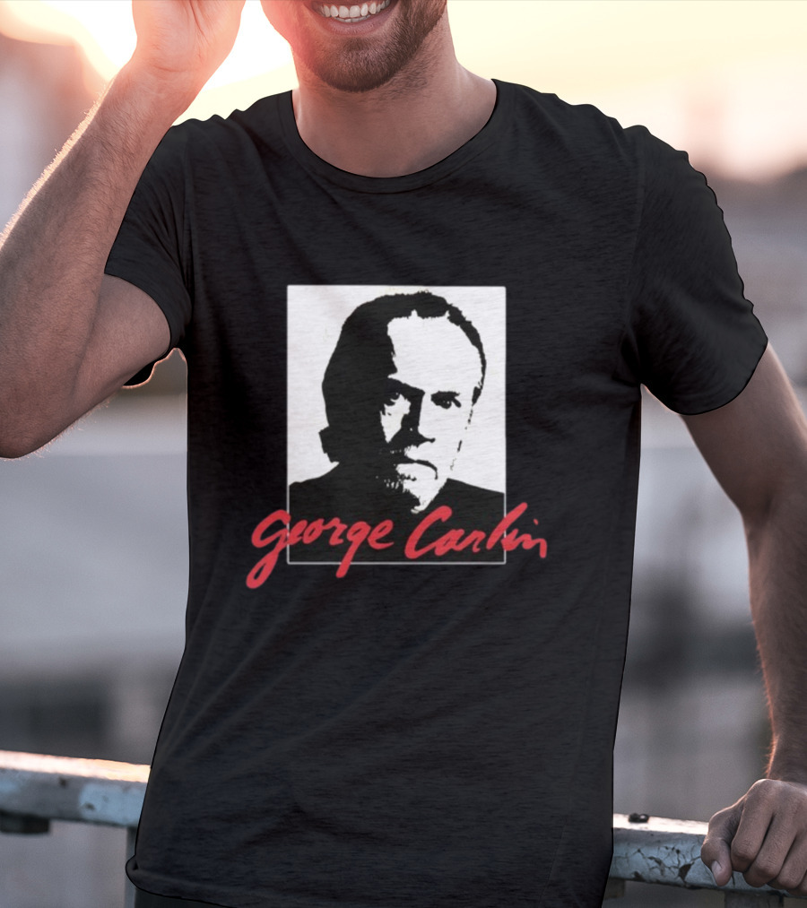 George Carlin Sometimes A Little Brain Damage Can Help Black And White Portrait Mike Cessario T-Shirt