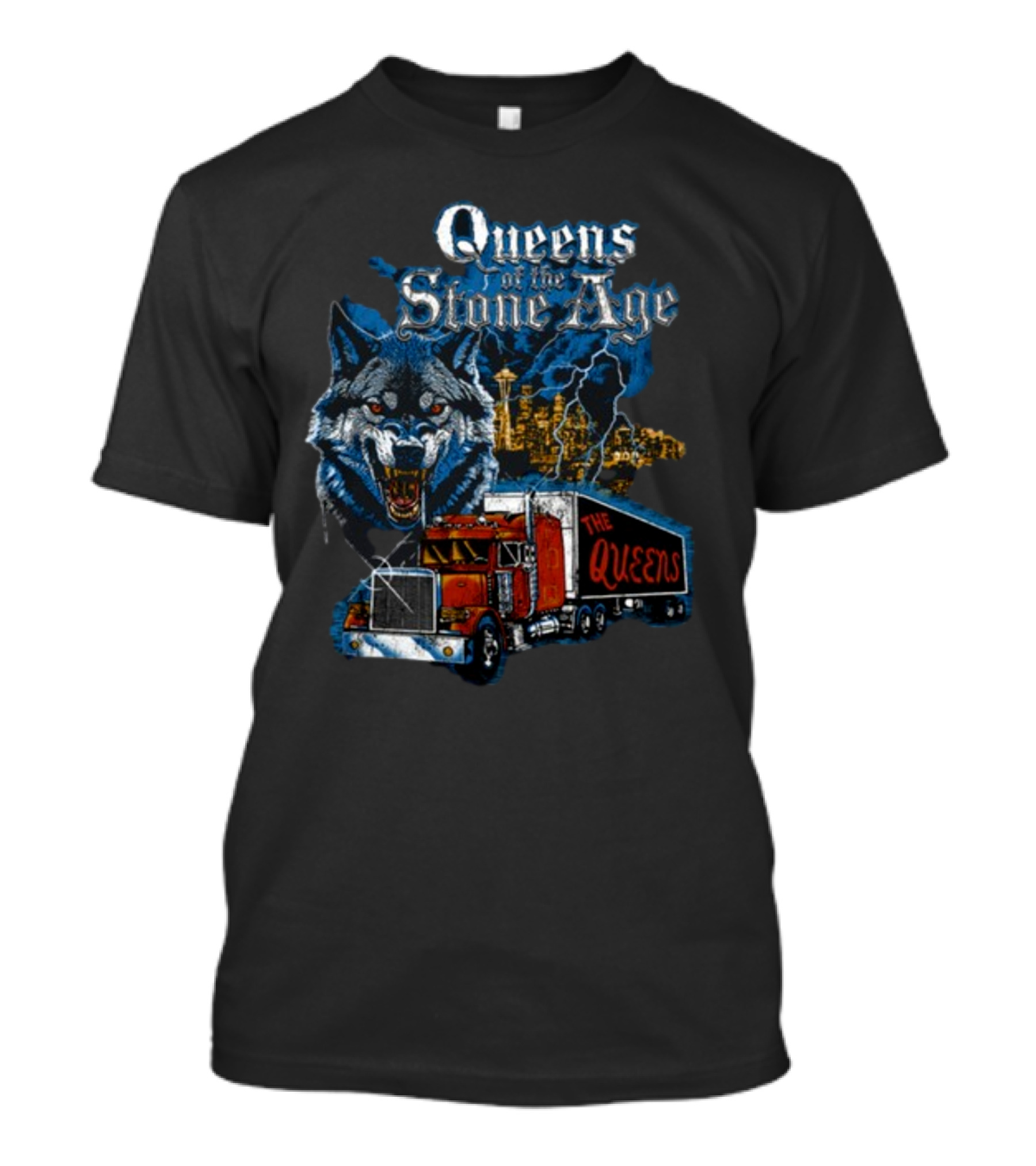 Queens Of The Stone Age Wolf Lightning Truck Seattle Skyline-The Queens T-Shirt