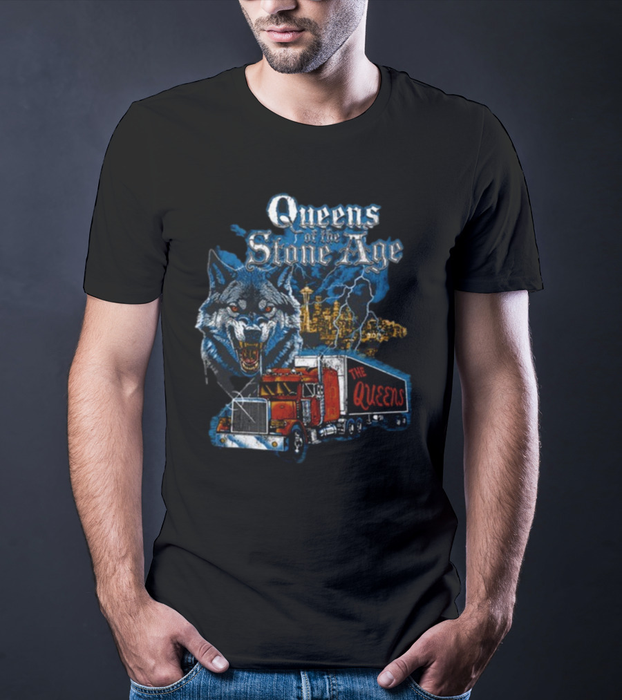 Queens Of The Stone Age Wolf Lightning Truck Seattle Skyline-The Queens T-Shirt
