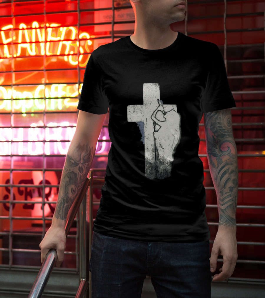 NessaBarrett Crucifix Distressed Standing Figure T-Shirt