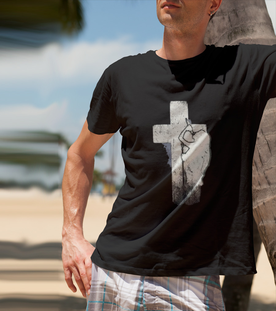 NessaBarrett Crucifix Distressed Standing Figure T-Shirt