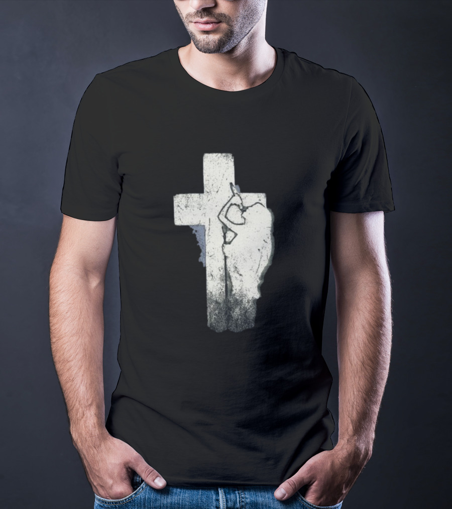 NessaBarrett Crucifix Distressed Standing Figure T-Shirt