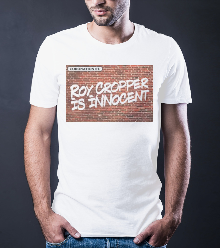 Coronation St Roy Cropper Is Innocent Brick Wall Graffiti Text T-Shirt