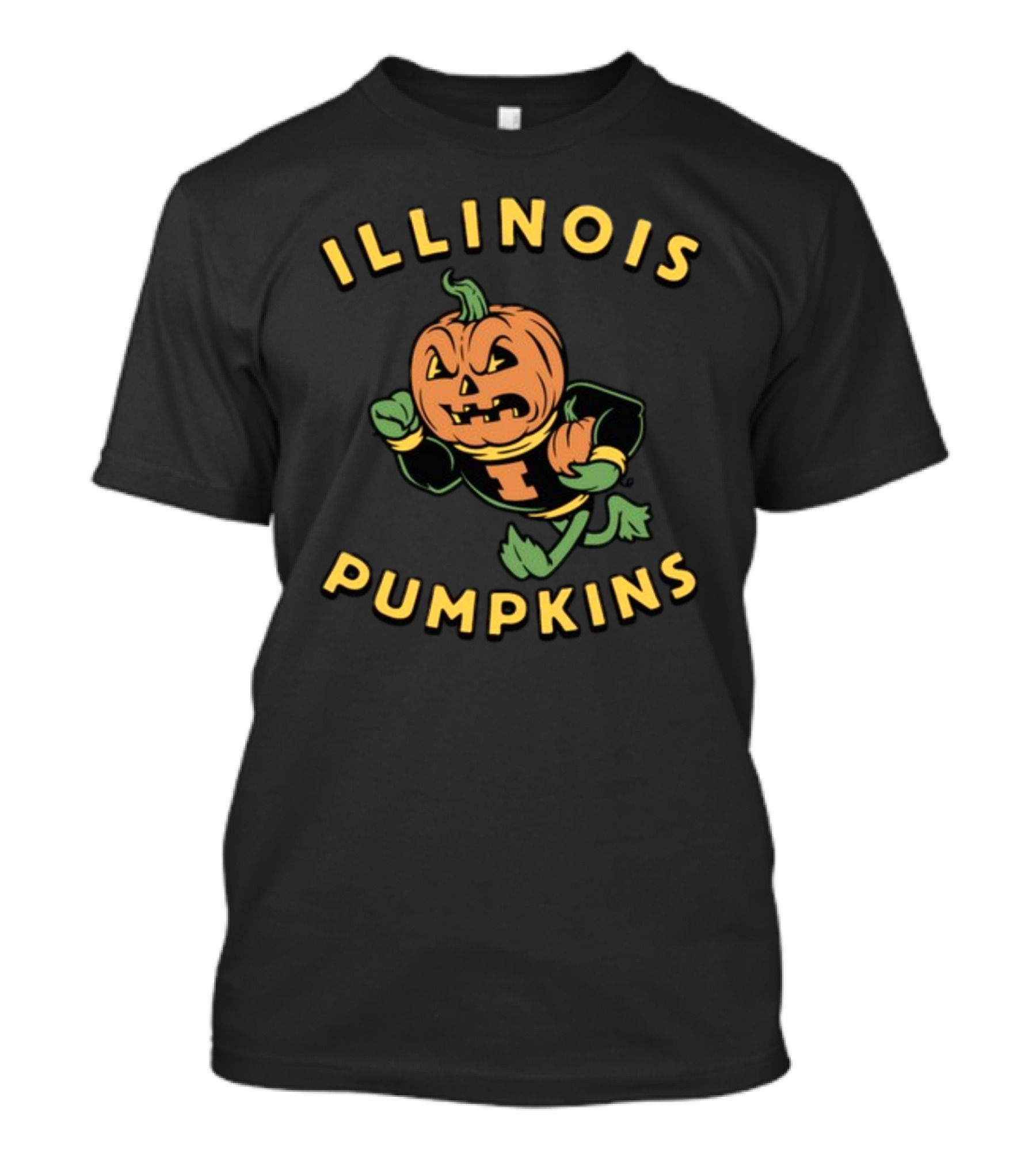 Harebraineddesign Illinois Pumpkins Mascot Creepy Jack-O’-Lantern Football Player T-Shirt