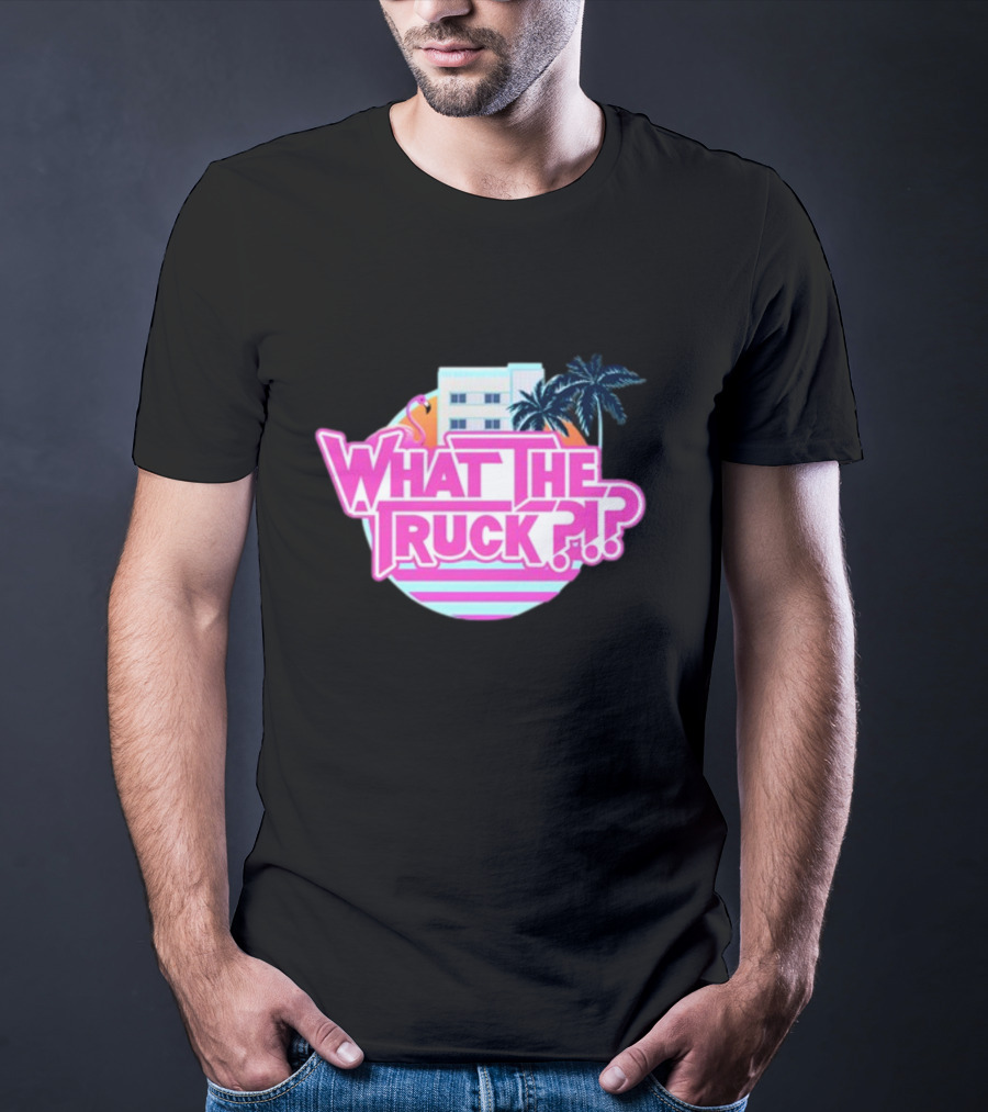What The Truck Miami Florida Flamingo Palm Trees And Art Deco Building T-Shirt