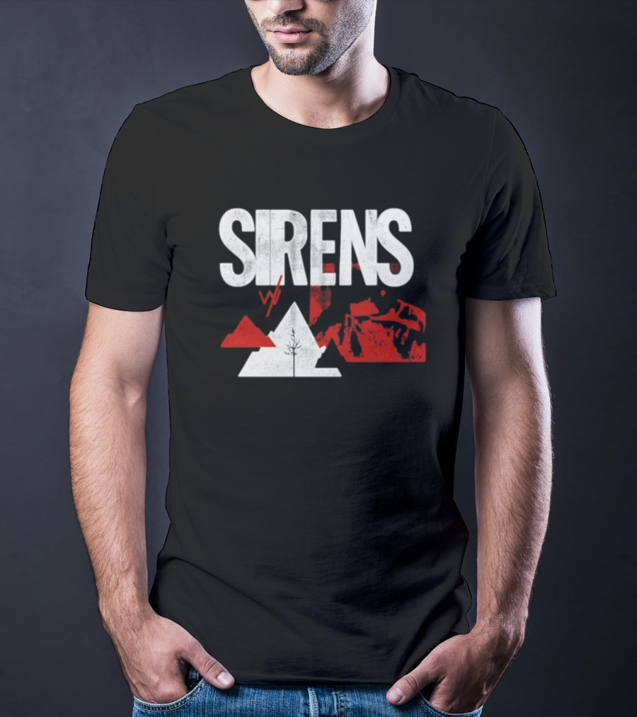 Sirens Mountain Tree Red Abstract Collage T-Shirt