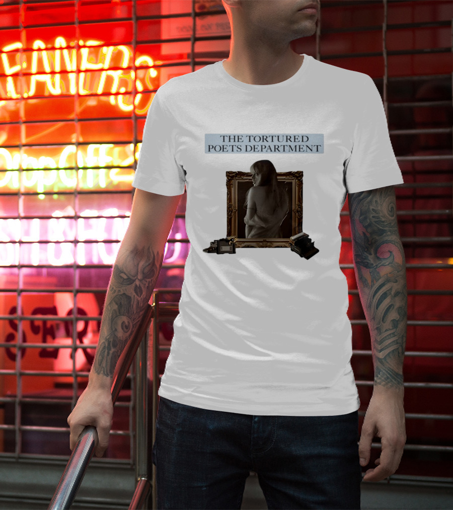 Chartsandshirts The Tortured Poets Department Framed Figure With Books And Typewriter T-Shirt