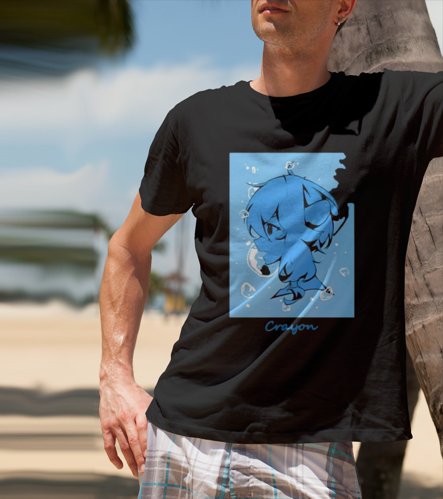 Crayon Submerged Blue Anime Head With Bubbles T-Shirt