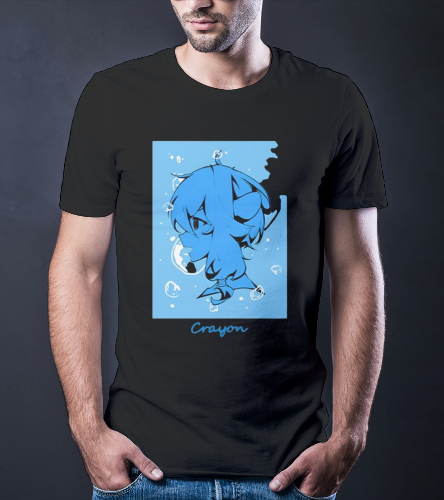 Crayon Submerged Blue Anime Head With Bubbles T-Shirt