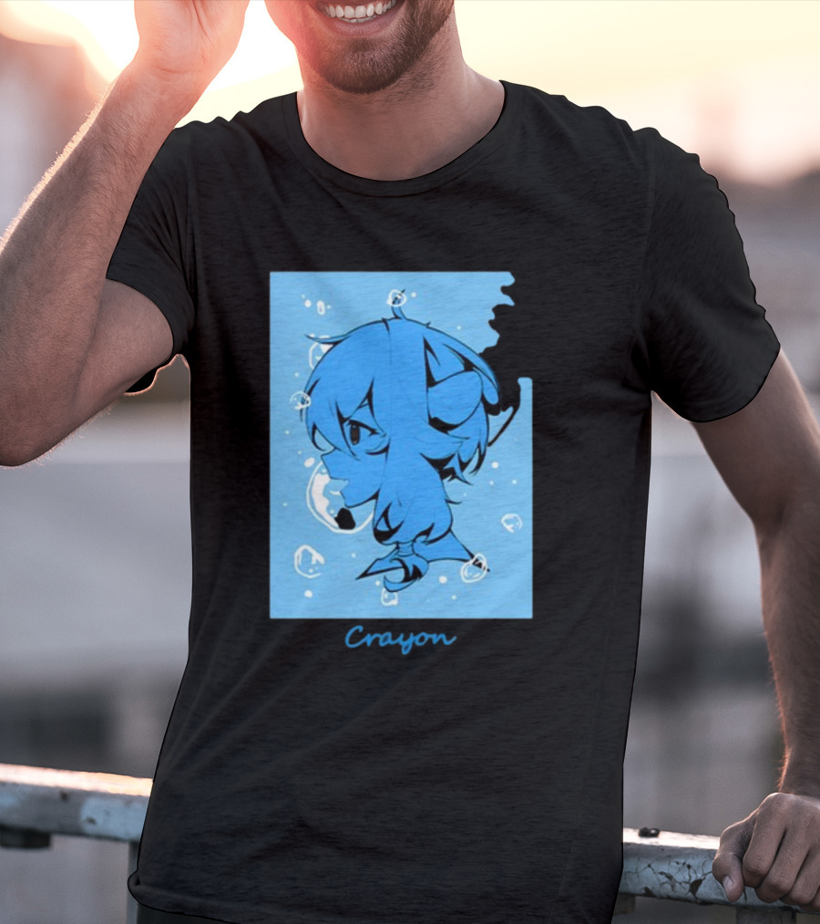 Crayon Submerged Blue Anime Head With Bubbles T-Shirt