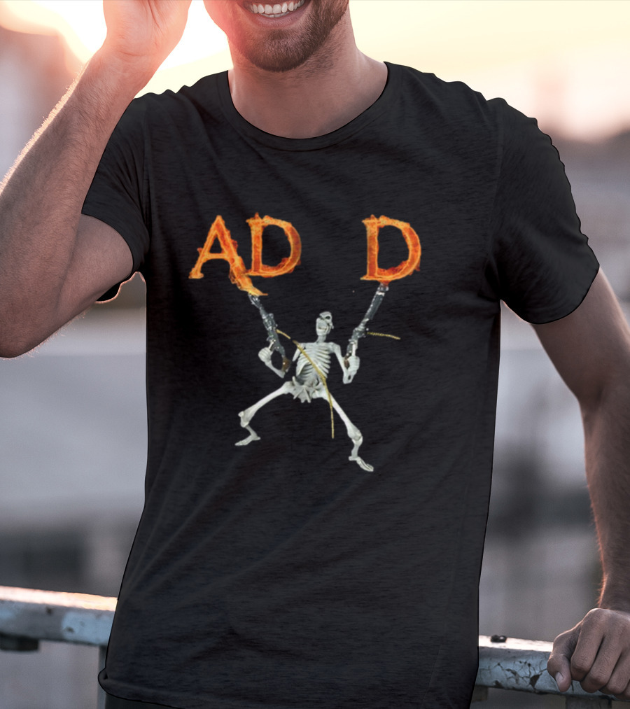 ADHD Skeleton Dual-Wielding Fiery Guns T-Shirt
