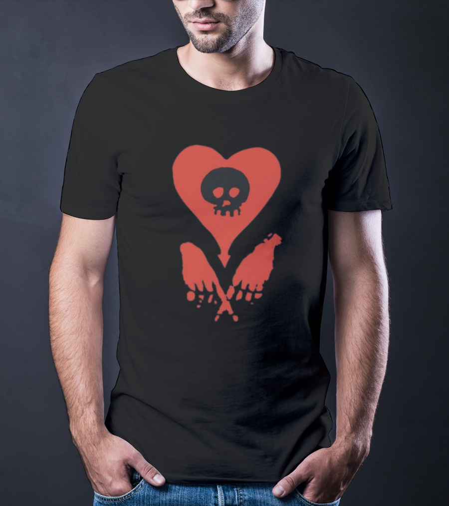 Alkalinetrio Fingers Crossed Red Heart Skull And Bones T-Shirt