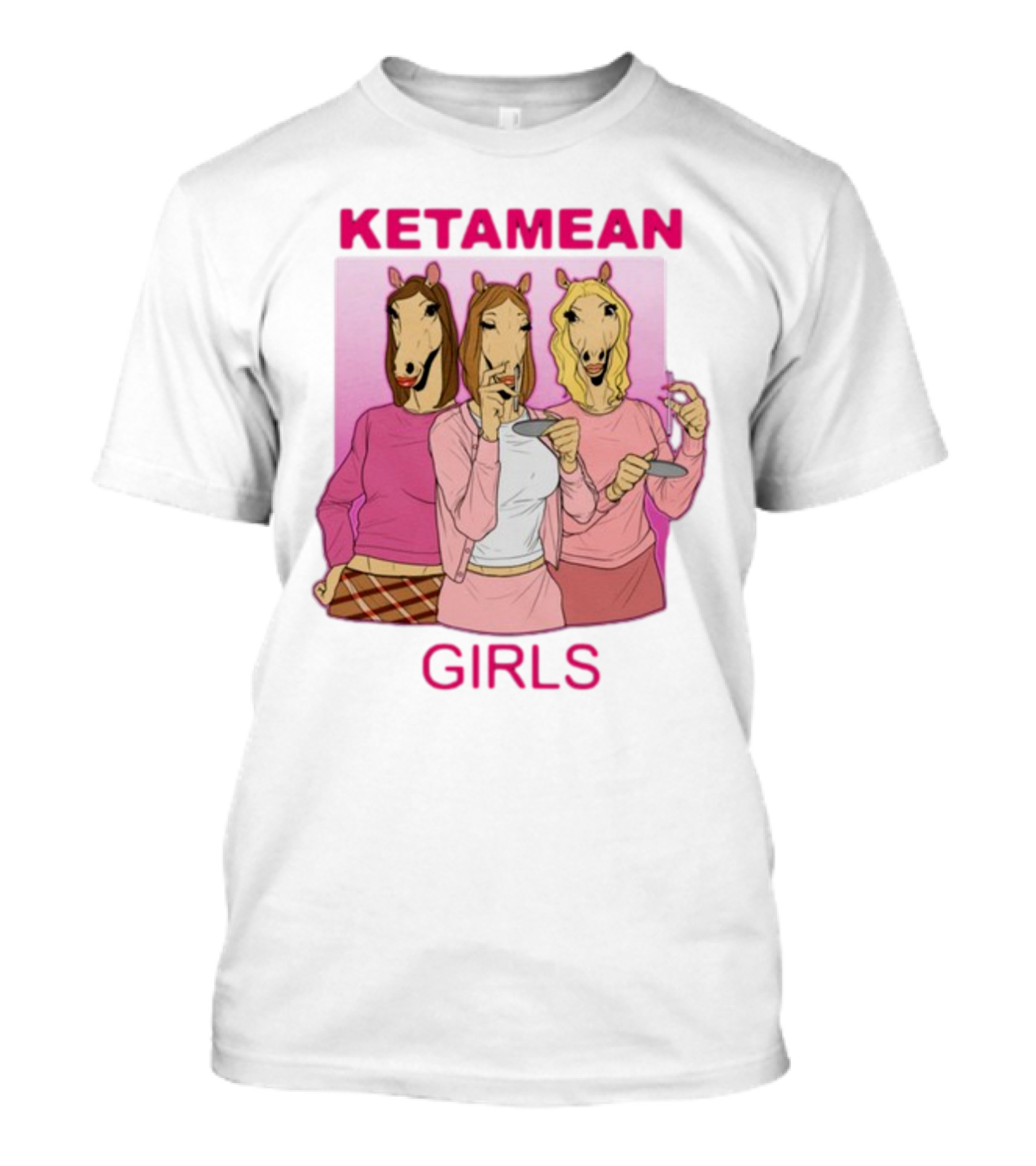 Ketamean Girls Horse Head Trio In Pink Outfits T-Shirt