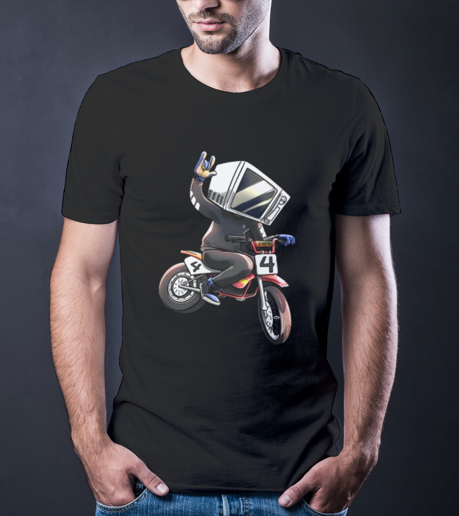 Makethehoodsmile Microwave Man Riding Number 4 Motorcycle T-Shirt