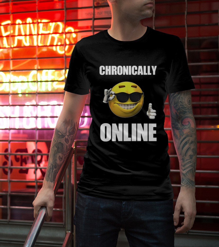 Chronically Online Cool Sunglasses Thumbs Up Emoji T-Shirt