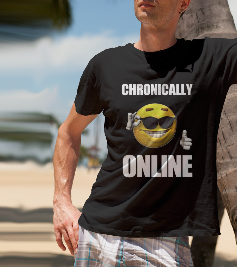 Chronically Online Cool Sunglasses Thumbs Up Emoji T-Shirt