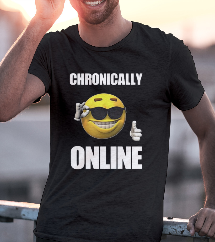 Chronically Online Cool Sunglasses Thumbs Up Emoji T-Shirt