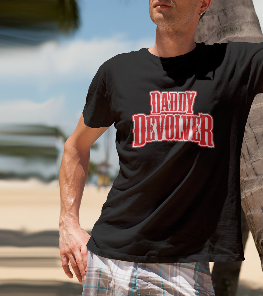 Daddy Devolver Red Western Typography T-Shirt