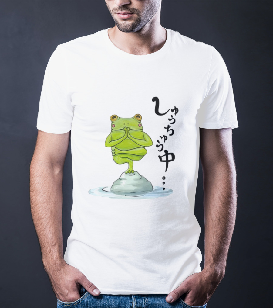 Umi Frog Zen Meditation Pose On Stone With Japanese Hiragana Text T-Shirt